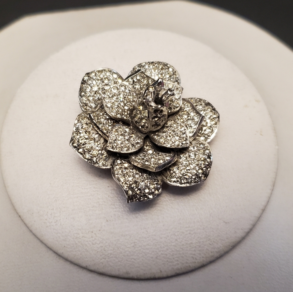 Vintage Keyes Pavé Rhinestone Rose Brooch